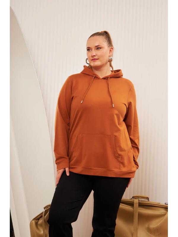 Kapşonlu Büyük Beden Camel Sweatshirt