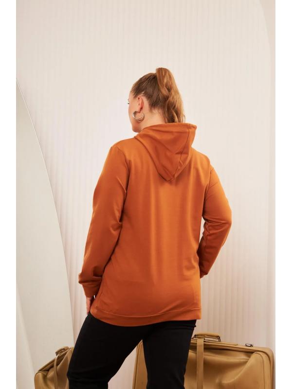 Kapşonlu Büyük Beden Camel Sweatshirt