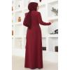 Drapeli Pul Detaylı Elbise ASM2693 Bordo