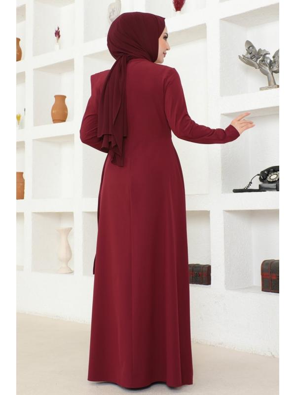 Drapeli Pul Detaylı Elbise ASM2693 Bordo