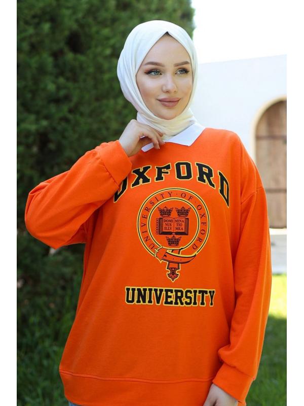 Gömlek Yaka Baskılı Sweatshirt 20409ETT926 Oranj