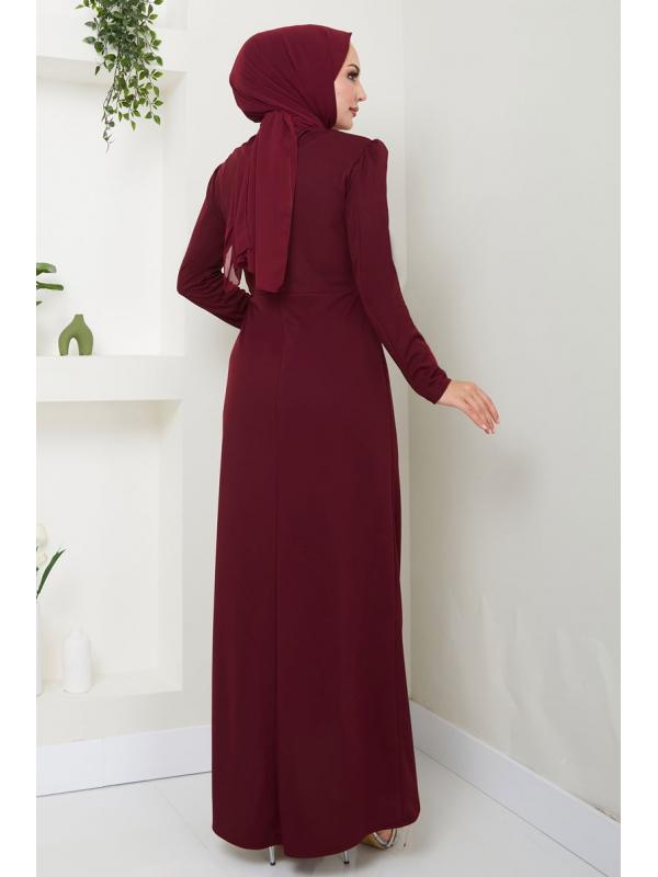 Drape Detaylı Elbise ASM2743 Bordo