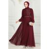 Drape Taş Detaylı  Abiye 6583YG95 Bordo