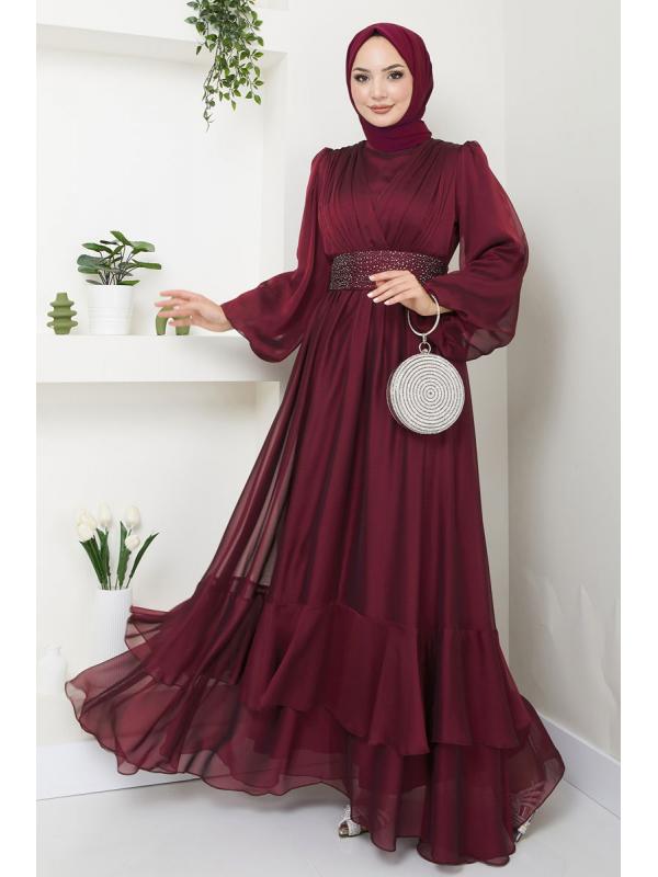 Kemeri Taşlı Janjan Abiye 5498AB368 Bordo