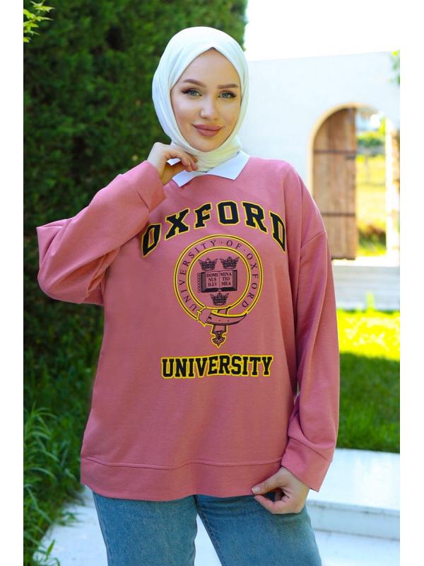 Gömlek Yaka Baskılı Sweatshirt 20409ETT926 Gül Kurusu