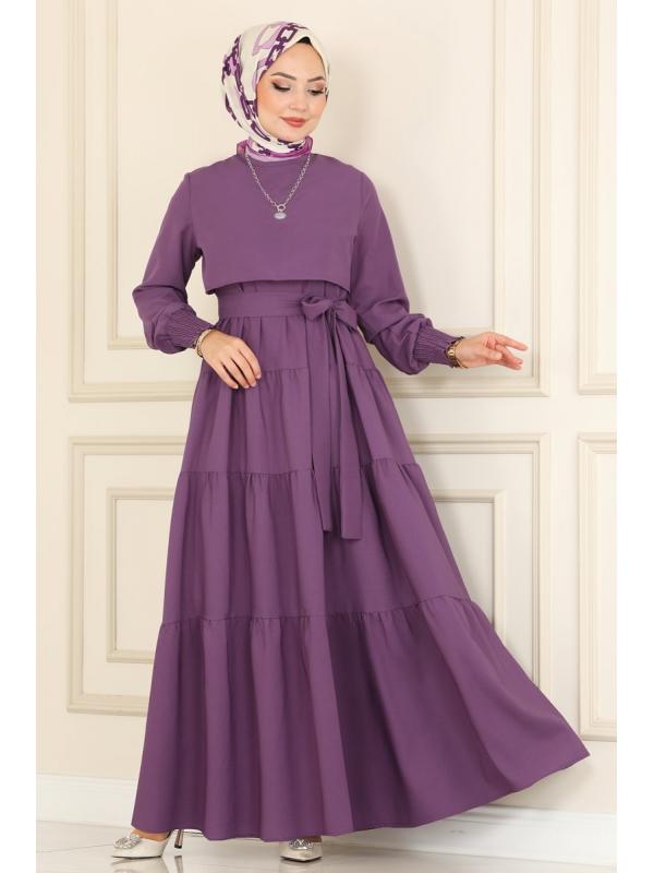 Bolero Detaylı Terikoton Elbise ASM2610 Koyu Lila