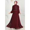 Drape Taş Detaylı  Abiye 6583YG95 Bordo