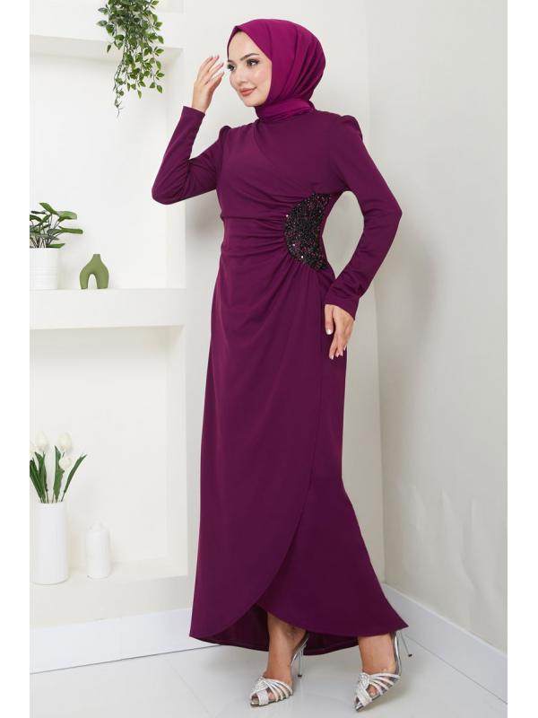 Drape Detaylı Elbise ASM2743 Mürdüm