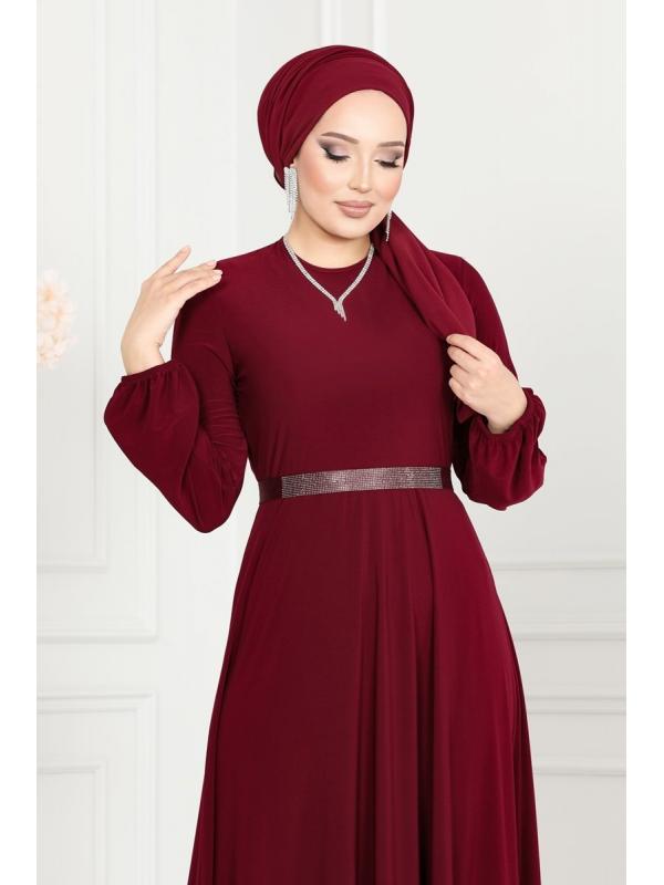 Kemeri Taşlı Sandy Elbise ASM2582 Bordo