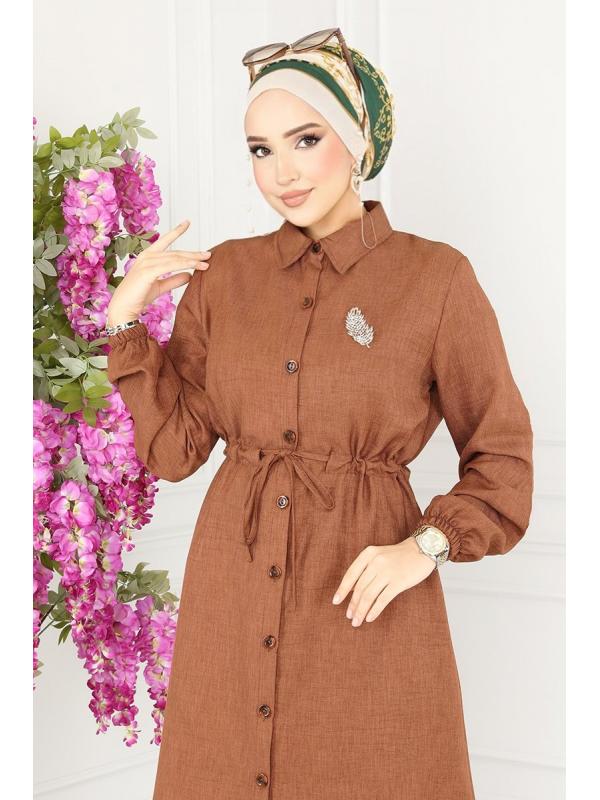 Beli Tünelli Tesettür Tunik 3006KTR750 Kahve