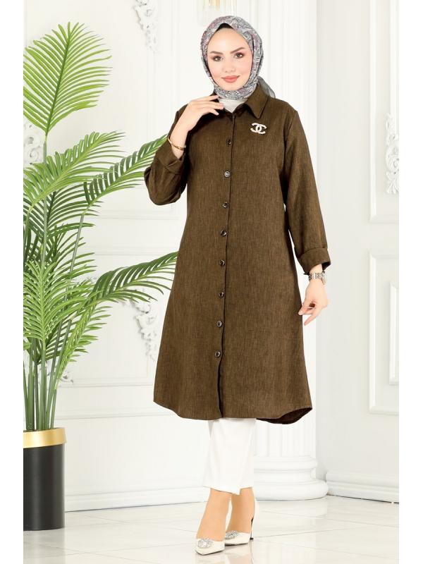 Düğmeli Basic Tunik 3012KTR750 Kahve