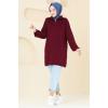 Yarım Fermuarlı Triko Tunik 11043BRZ597 Bordo