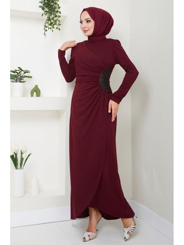 Drape Detaylı Elbise ASM2743 Bordo