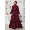 Desenli Kemerli Helen Elbise 216DVL817 Bordo