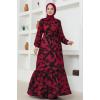 Desenli Kemerli Helen Elbise 216DVL817 Bordo