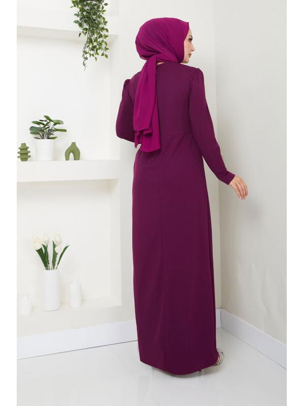 Drape Detaylı Elbise ASM2743 Mürdüm