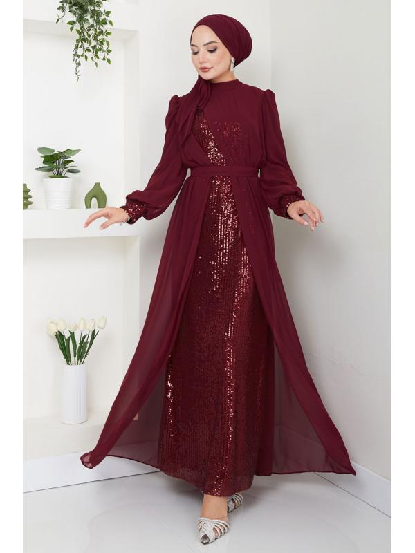 Pul Payet Şifon Abiye 6591YG95 Bordo