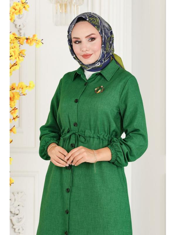 Beli Tünelli Tesettür Tunik 3006KTR750 Benetton Yeşili