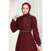 Drape Taş Detaylı  Abiye 6583YG95 Bordo