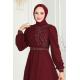 Drape Taş Detaylı  Abiye 6583YG95 Bordo