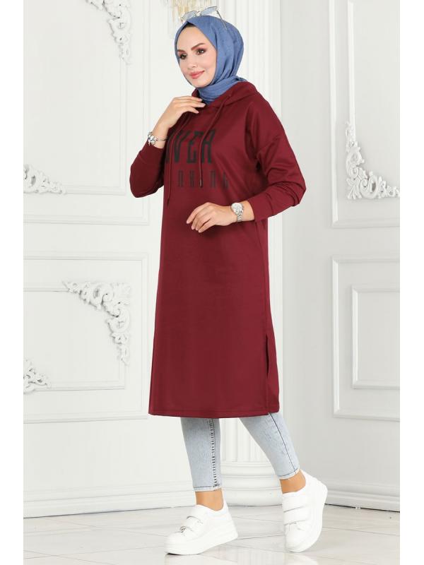 Yazı Baskılı Spor Tunik 5053UZ662 Bordo