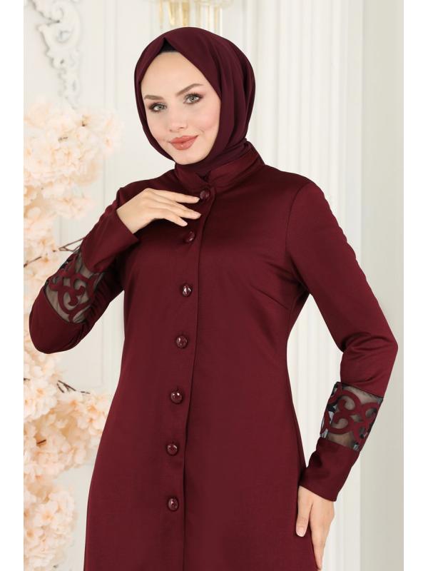 Yakma Desenli Tesettür Takım ASM2371 Bordo