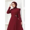 Drapeli Pul Detaylı Elbise ASM2693 Bordo