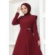 Drapeli Pul Detaylı Elbise ASM2693 Bordo