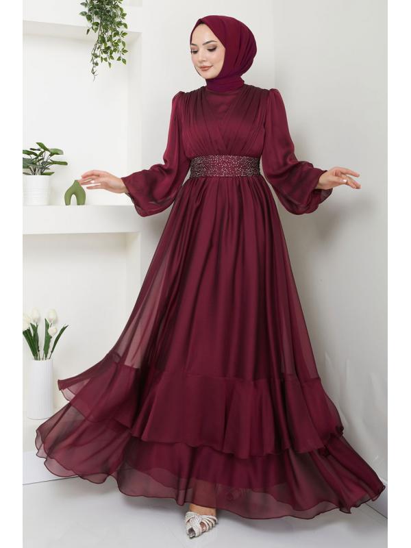 Kemeri Taşlı Janjan Abiye 5498AB368 Bordo