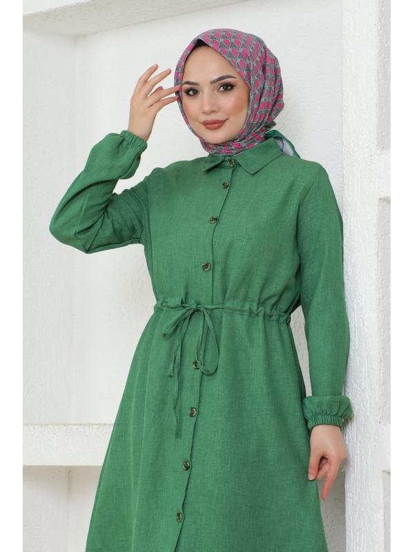 Beli Tünelli Tesettür Tunik 3006KTR750 Yeşil