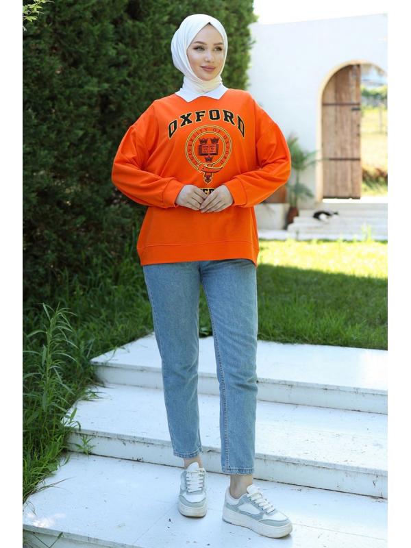 Gömlek Yaka Baskılı Sweatshirt 20409ETT926 Oranj