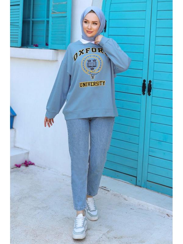 Gömlek Yaka Baskılı Sweatshirt 20409ETT926 Bebe Mavisi