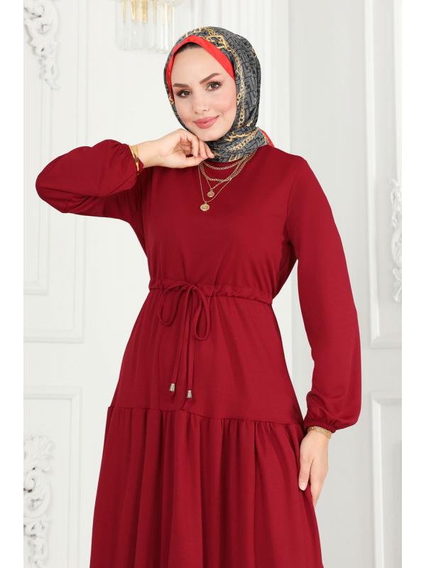 Beli Bağcıklı Krep Elbise 430MP806 Bordo