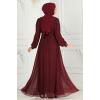 Drape Taş Detaylı  Abiye 6583YG95 Bordo