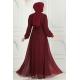 Drape Taş Detaylı  Abiye 6583YG95 Bordo