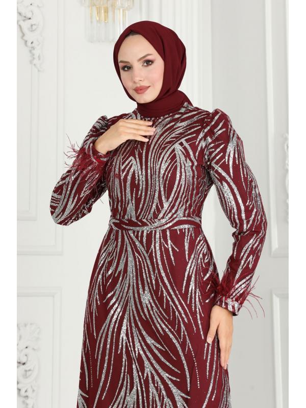 Kolları Otriş Tesettür Abiye 6588YG95 Bordo