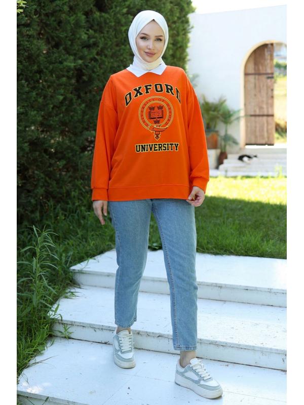 Gömlek Yaka Baskılı Sweatshirt 20409ETT926 Oranj