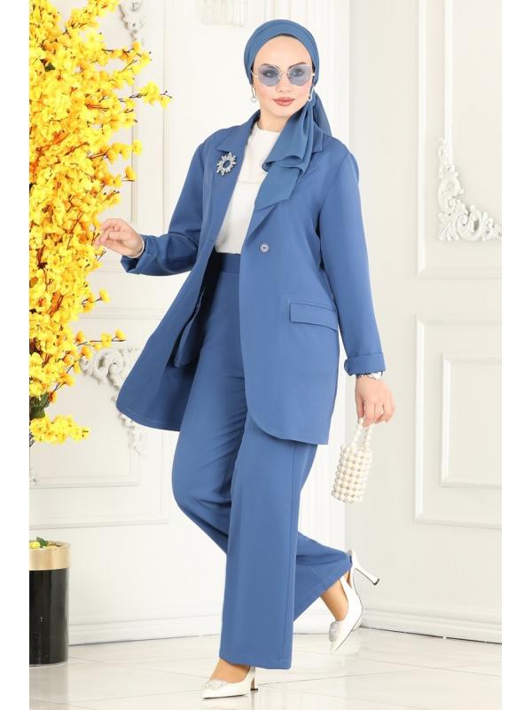 Kemerli Blazer Ceketli Takım 9037MDH809 İndigo