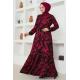 Desenli Kemerli Helen Elbise 216DVL817 Bordo