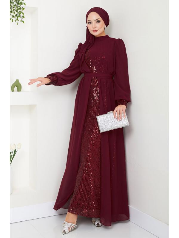 Pul Payet Şifon Abiye 6591YG95 Bordo