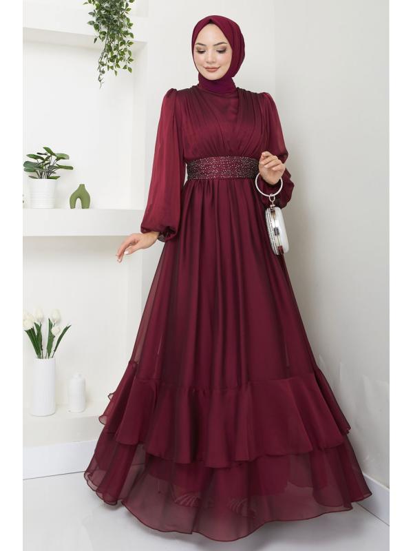 Kemeri Taşlı Janjan Abiye 5498AB368 Bordo