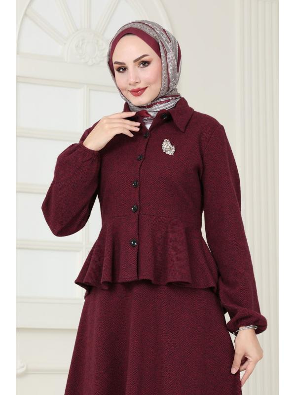 Gömlek Yakalı Etekli Takım 1094BRZ597 Bordo