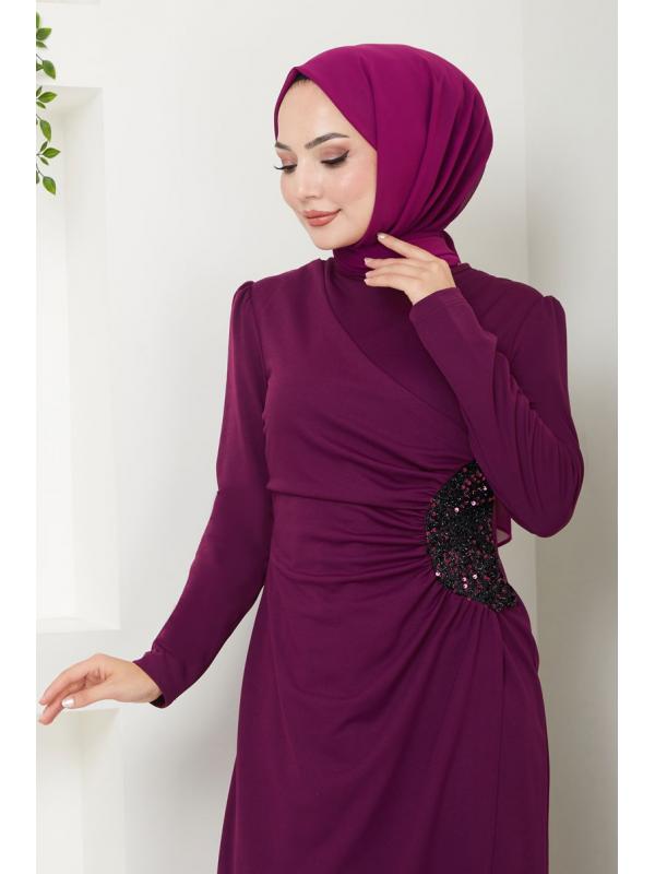 Drape Detaylı Elbise ASM2743 Mürdüm