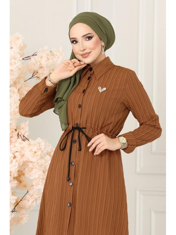 Beli Tünelli Düğmeli Tunik 2063PM271 Taba