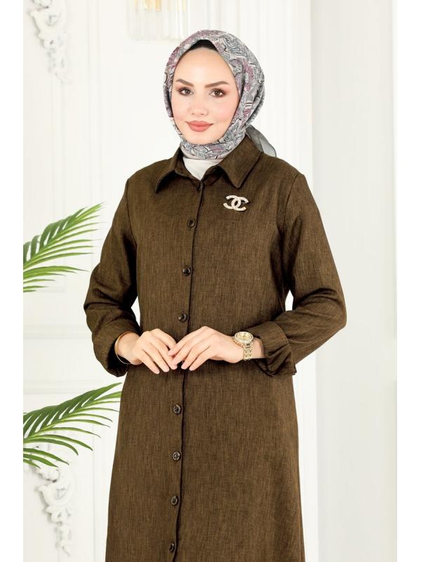 Düğmeli Basic Tunik 3012KTR750 Kahve