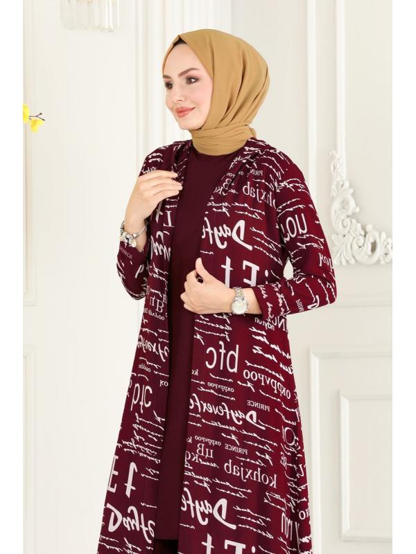 Desenli Üçlü Takım 4012BG354 Bordo