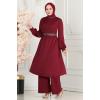 Drape Taş Detaylı Tesettür  Takım 279DVL817 Bordo