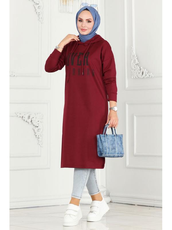 Yazı Baskılı Spor Tunik 5053UZ662 Bordo