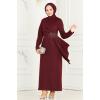 Drapeli Kalem Elbise ASM2580 Bordo