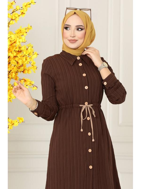 Beli Tünelli Düğmeli Tunik 2063PM271 Kahve